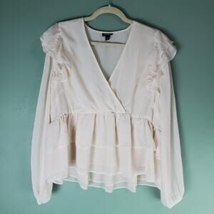 Torrid Womens Powder Blush Chiffon Ruffled Surplice Crop Top Size 0 Large